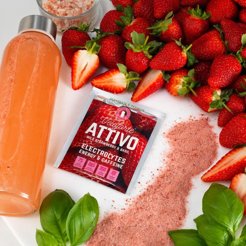 Veloforte Attivo Electrolyte Powder - Single Sachet - Wild Strawberry and Basil - Vegan Friendly-1
